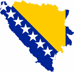 Drapeau de la Bosnie-Herzégovine en forme du pays Drapeau de la Bosnie-Herzégovine en forme de la frontière du pays